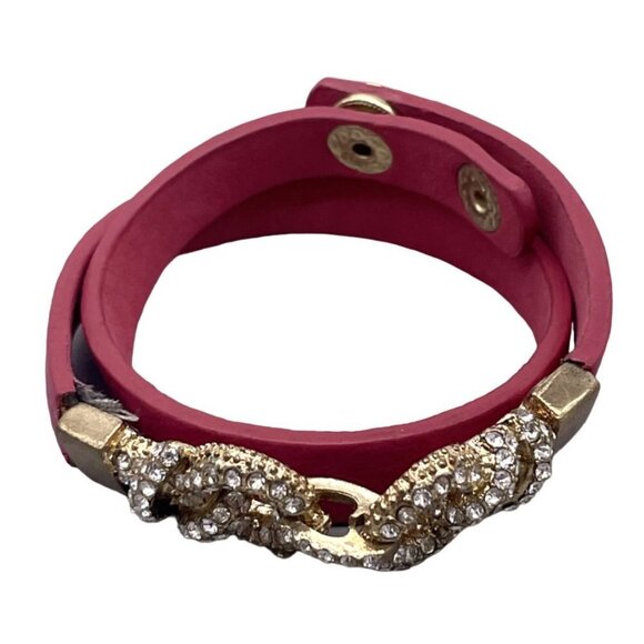 Yik Fung Rhinestone Wrap Around Snap Bracelet Gold Tone 14.5 Inches - Picture 2 of 5